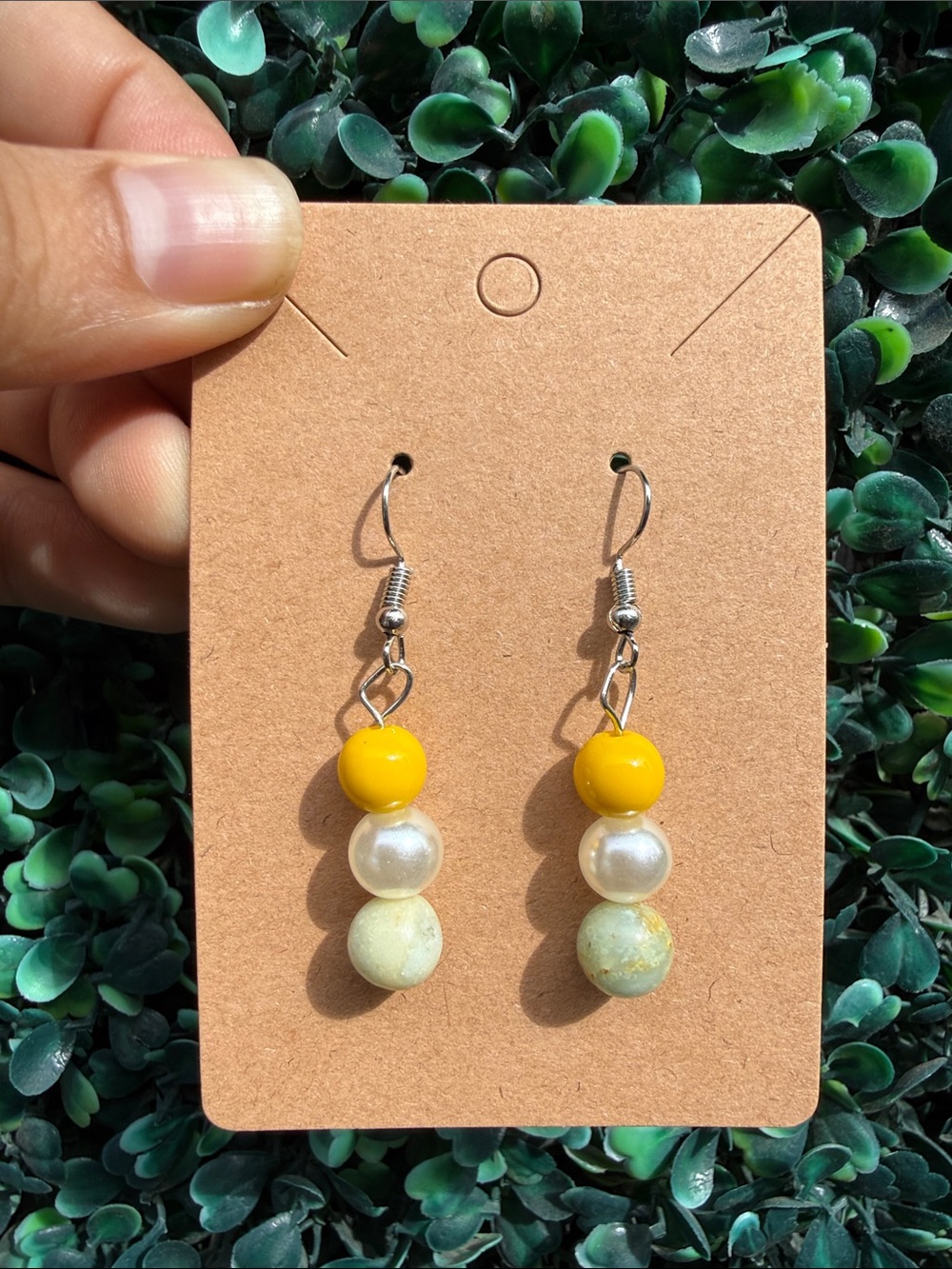 Hand Crafted Yellow and Green Bead Drop Earrings